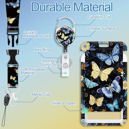 VOCHIC Porta-crachá de identificação com cordão e clipe retrátil para carretel de crachá, borboletas
