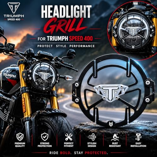 Image of Heavy Quality Headlight Grill /Jaali for Triumph Speed 400 Head Light Frame Protector Black&Grey.