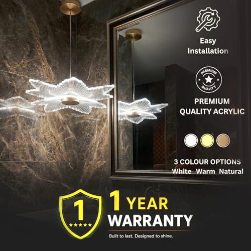 Image of Lamp master Zyra Wave LED Pendant Light | Modern Acrylic Hanging Chandelier with Antique Gold Finish | 3 Color Modes Ceiling Light for Living Room, Bedroom, Dining Room, Cafe | 1 Year Warranty