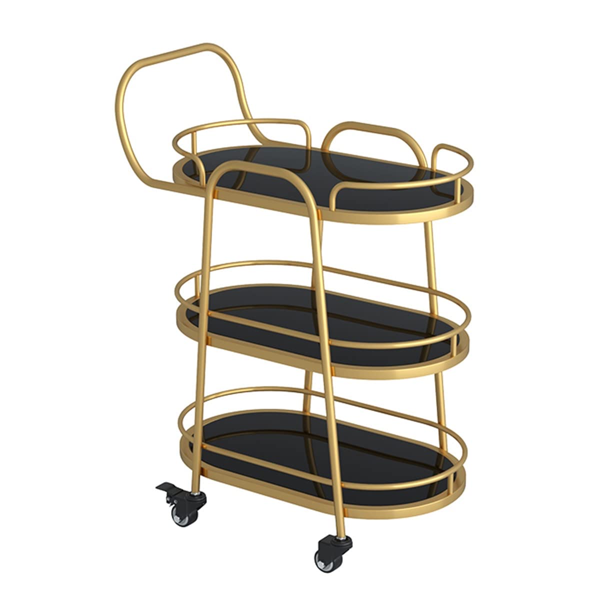 Carrito de cocina de 3 niveles con rieles de protección y ruedas para restaurantes y hoteles