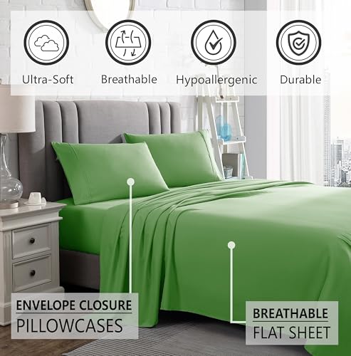 American Home Collection Twin Size Sheet Set - 16-Inch Deep Pocket - Ultra Soft Microfiber Bed Sheets - Breathable, Wrinkle Free, Easy Care - Oeko-Tex Certified (Twin, Lime Green)