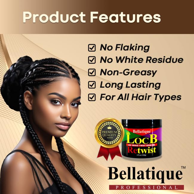 Miniatura 3 de BELLATIQUE Loc B Retwist Loc, Braid, Twist, Edge Gel para cabello natural, relajado, seco, opaco y quebradizo (4 onzas), sin descamación, sin