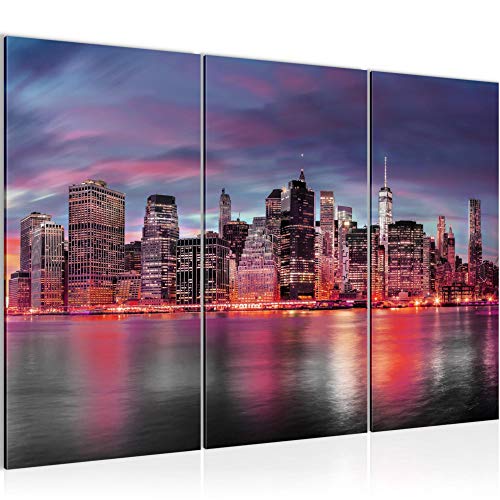Runa Art New York City Peinture Tableau Salon XXL Rose Ville Horizon 120 x 80 cm 3 Parties Decoration Murale 010531b