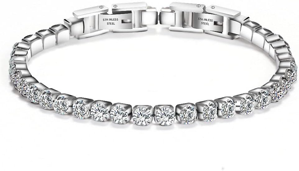 Tennis Bracelet Titanium Steel Bracelet Ladies Bracelet Double Buckle Adjustable AAA Cubic Zirconia