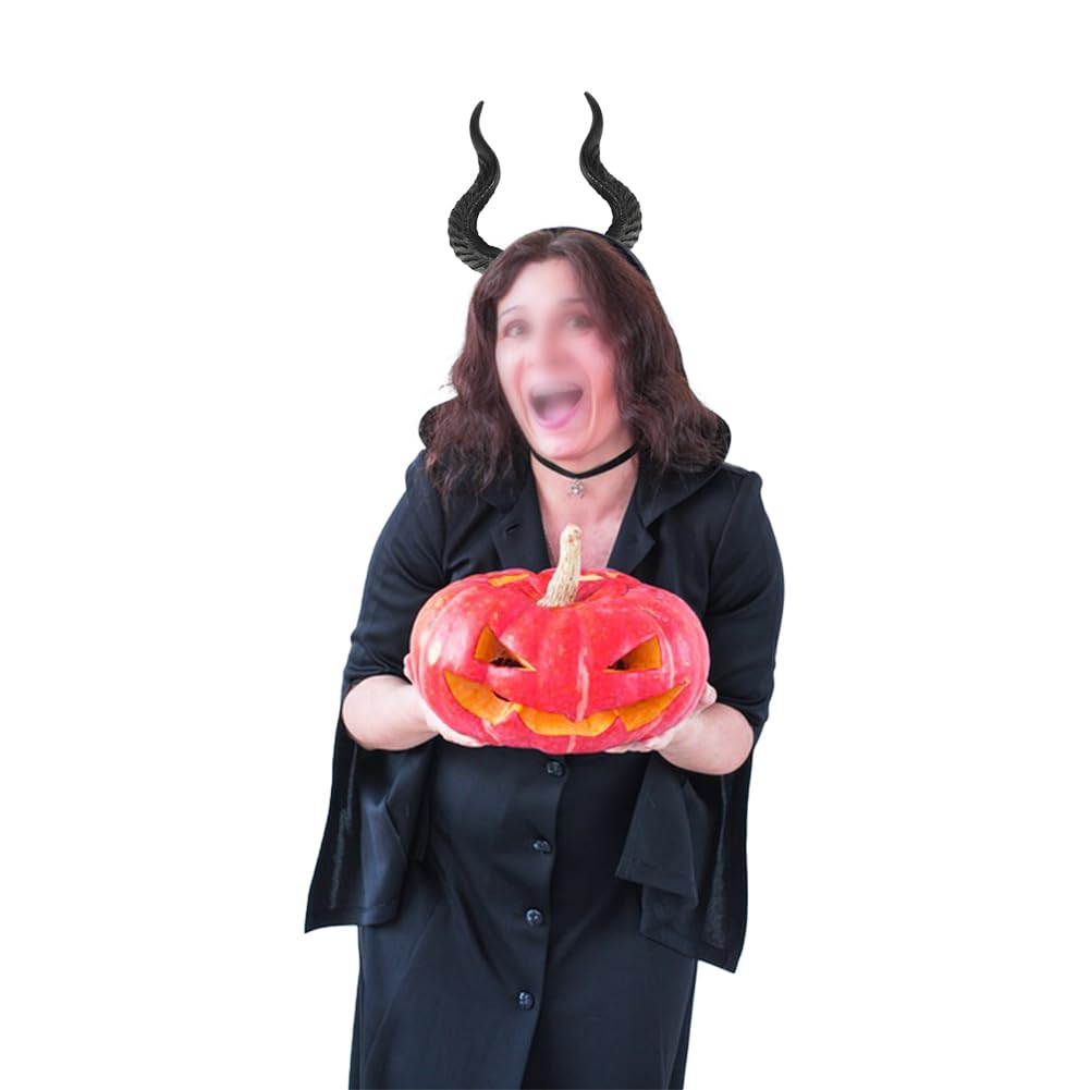 SIQITECHUK Devil Horns Headband Goat Sheep Horn Hairband Animal Demon Headgear Gothic Punk Headpiece for Halloween Carnival Cosplay Fancy Dress (Style A-Black) - Image 2