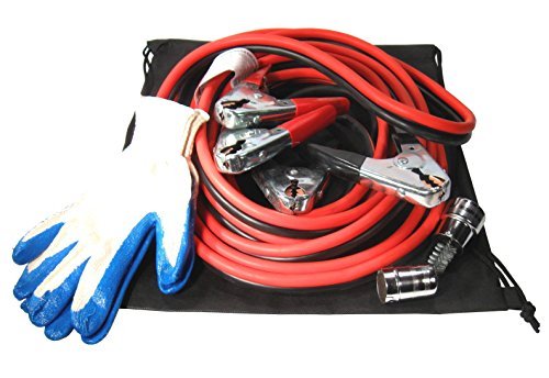 Heavy Duty 2 Gauge Wire Extra Long 25 Feet Ft Length 600 Amp Copper Plate Parrot Jaw Auto Booster Jumper Jumping Cable Kit with Storage Bag