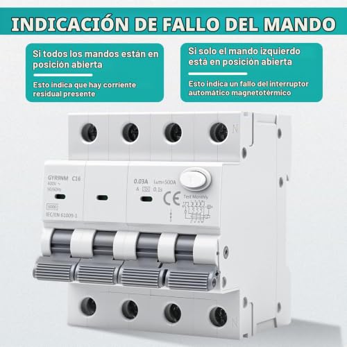 Miniatura 6 de Jadeshay Disyuntor Diferencial Rcbo 3p N 16a 30ma Tipo A 400v Disyuntor Interruptor Magnetotérmico Diferencial Con Protección Contra Fugas De Corriente, Sobrecargas Y Cortocircuitos