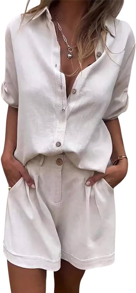 Shownicer Tuta Sportiva Estiva Donna 2 Pezzi: T-Shirt Manica Corta E Pantaloncini, Vita Alta Elastica, Per Fitness, Jogging, Relax