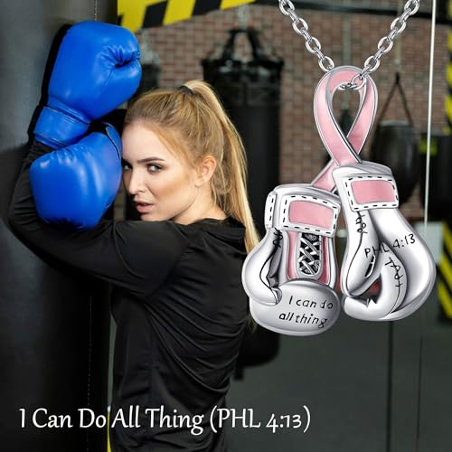 925 Sterling Silver Boxing Gloves Breast Cancer/Suicide Awareness/Bring Them Home/Wave/Moon Phase/Basketball/Airplane Pendant Necklace Awareness Jewelry for Women Sister Mom Grandmother4