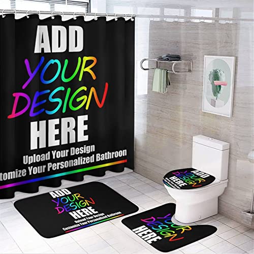 JCETUNO Custom Four Piece Bathroom Sets with Shower Curtain and Rugs and Accessories, Upload Images Text Design, DIY Customize Your Personalized Bathroom