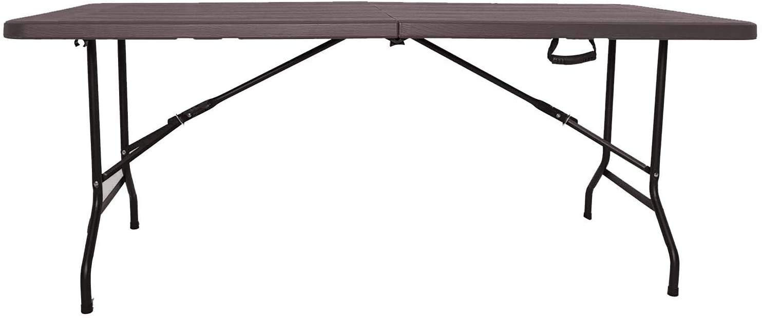XONE Tavolo Pieghevole Stampo Legno Dark RIGENERATO con Struttura in Metallo e Piano in Resina 180x75,5x74cm