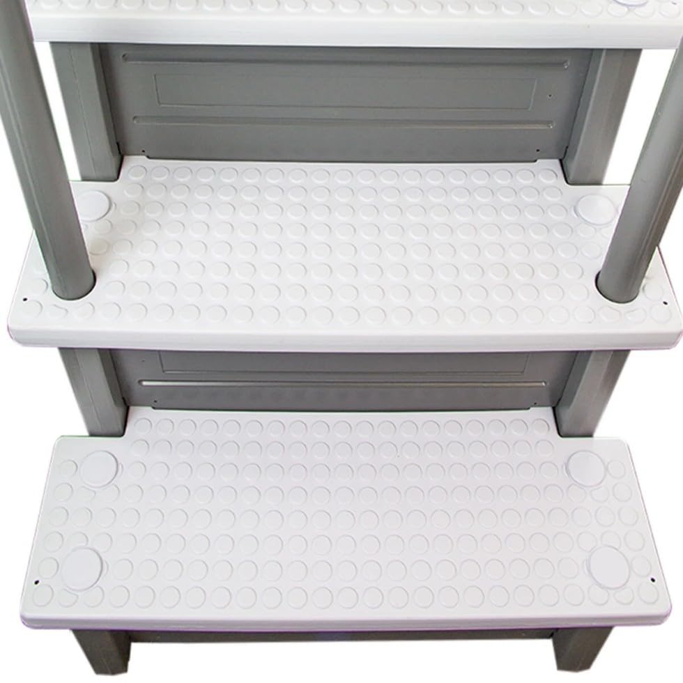 Escalera para piscina con peldaños grises y blancos 81 in alto miniatura 5