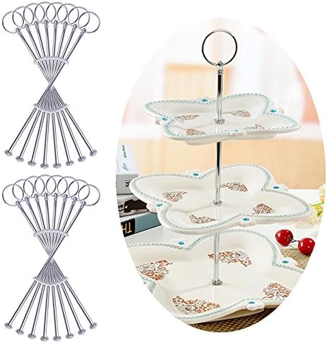 Rayinblue 16 Sets 3 Tier Cake Plate Stand Handle Fittings Silver for Tea Shop Room Hotel