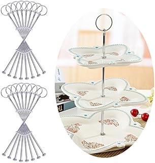 Rayinblue 16 Sets 3 Tier Cake Plate Stand Handle Fittings Silver for Tea Shop Room Hotel