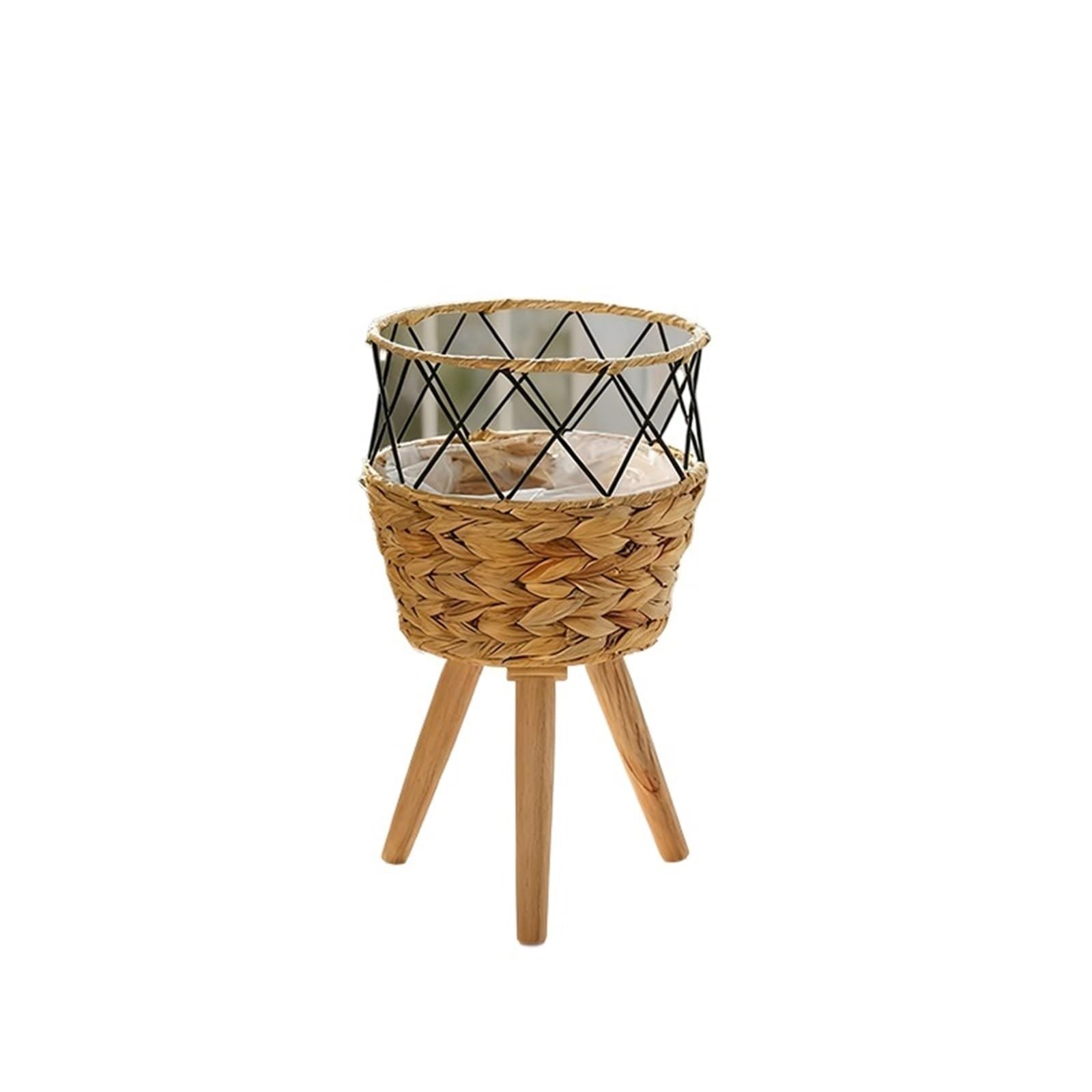 GHHZML Plant Stand Living Room Floor-Standing Tall Plant Stand, Rattan-Woven Wooden Basket, Indoor Holder, Decorative For Pothos Planters(Set1 Small)