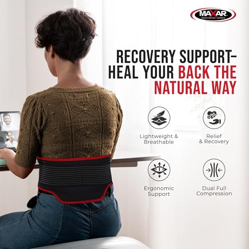 MAXAR Bio-Magnetic Back Brace for Lower Back Pain Women and Men - Lumbar Support Brace W/ 34 Powerful Magnets & Far Infrared Technology - Lower Back Support for Sciatica, Herniated Disc, Scoliosis - Thumbnail 4
