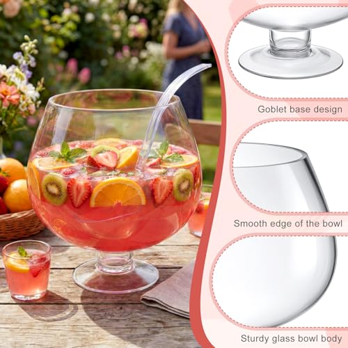 Ferrochef 2 Gallon Glass Punch Bowl with Ladle Set, Large Punch Bowl with Stem Design for Party Cocktails, Holidays, Schools, Irish Festival, Easter, Functional Centerpiece - Thumbnail 3