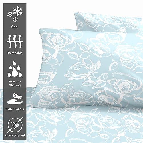 Pizuna Cotton Simply Floral Blue Printed Pillowcases 2 Pack 48x74, 400 Thread Count 100% Long Staple Cotton Pillow Cover, Sateen Standard Housewife PillowCase (Marble Printed Pillow Cases 2 Pack)