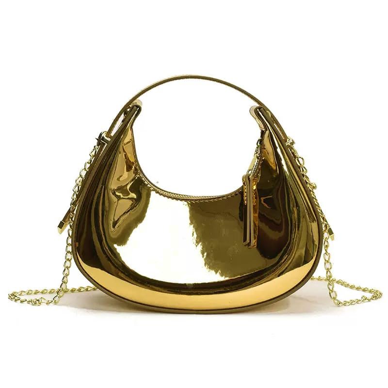 Cute Metallic Purses for Women Stylish Crescent Shoulder Bag Small Gold Crossbody Purse Patent Underarm Moon Bag