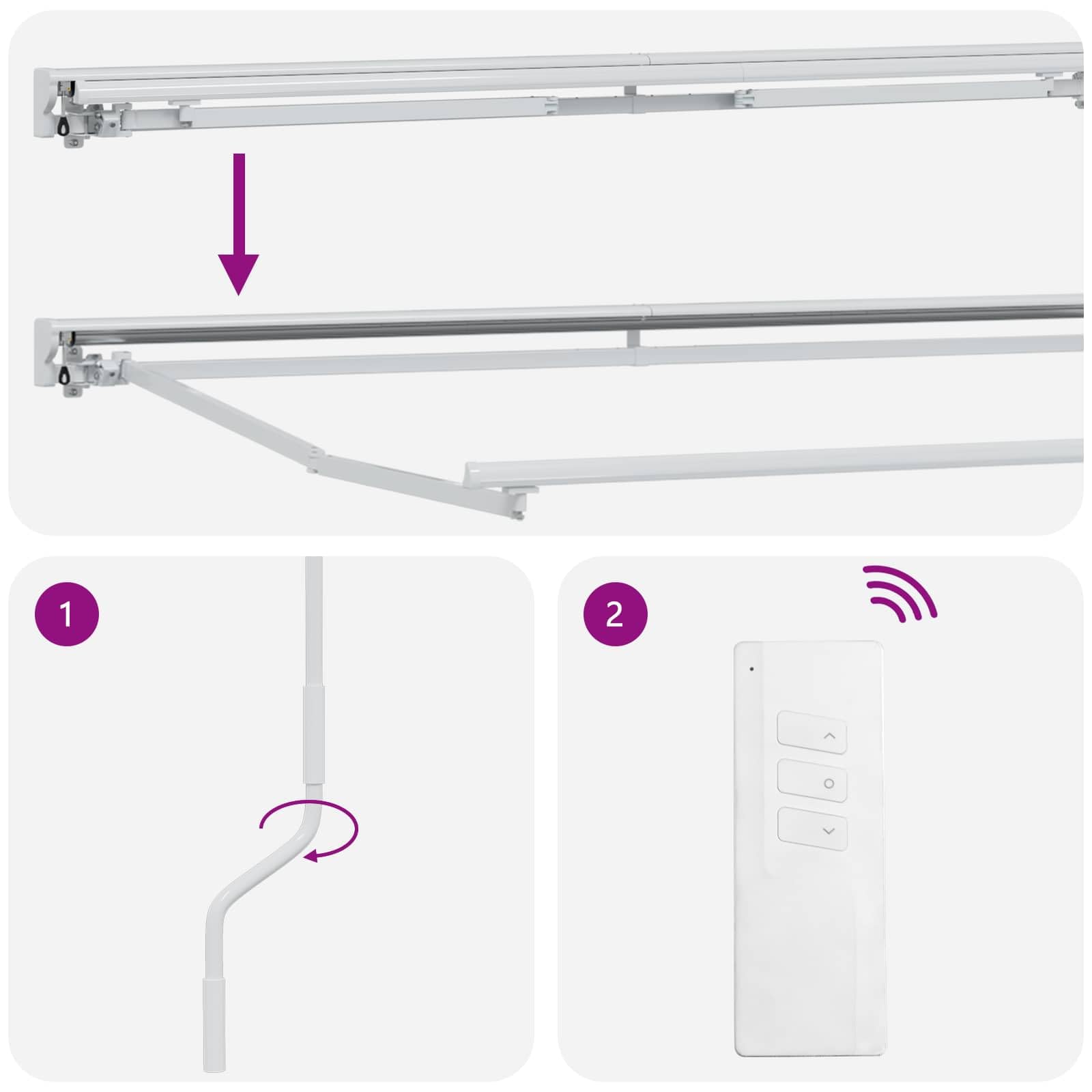 LKJephalotrope 11.5 x 8.2 ft Motorized Retractable Awning, White | Features a half-cassette metal frame with remote control and manual crank for patio and garden shade.
