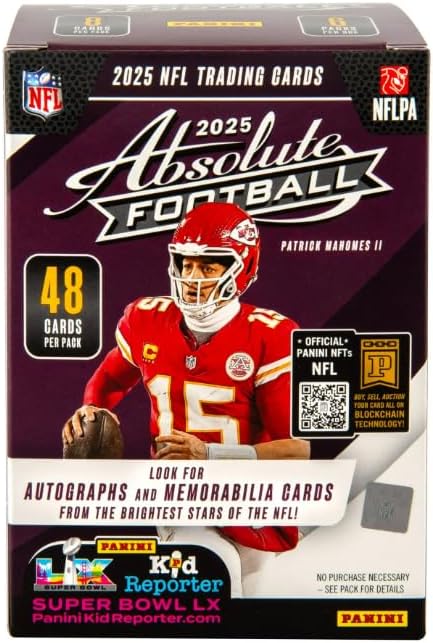 NEW 2025 ABSOLUTE Football Card BLASTER Box, Chance for KABOOMs! - Bonus Patrick Mahomes Card-Sized Print