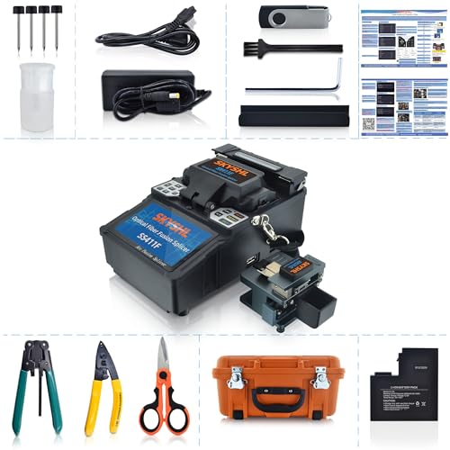 SKYSHL Alineación de Núcleo a Núcleo ARC Empalmadora de Fibra Óptica Baja Pérdida de Empalme Mini Fusion Splicer Auto Fusionadora de Fibra Óptica con Pantalla Táctil de 4,3 pulgadas -SS411F-211