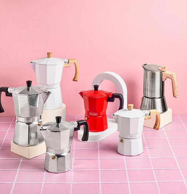 Image of Sipologie Roma Moka Pot Espresso Maker, 360ml, Classic Italian Brewing for Flavourful & Strong Coffee, Premium Grade Aluminium Stovetop Percolator, Silver