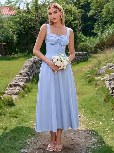 Image of KUTUMAI Floral Corset Midi Dresses for Women 2026 Lace Up Flowy Summer Wedding Guest Dress with Pockets