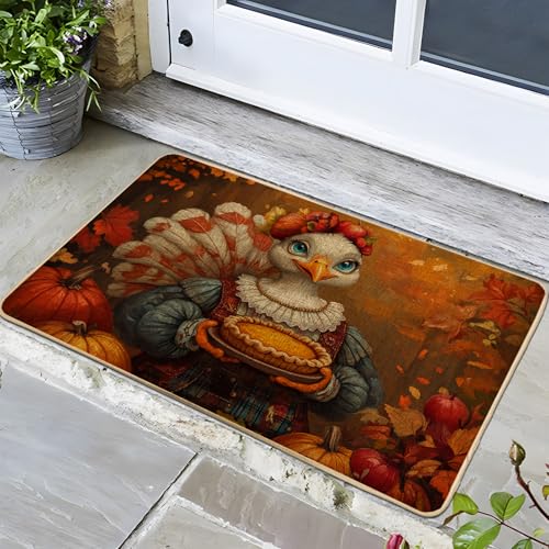 Paillasson de Thanksgiving Turquie, tapis de porte feuilles d'automne pour extérieur et intérieur, décoration saisonnière, caoutchouc imperméable,...