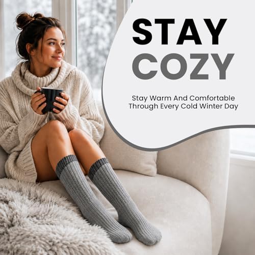 Image of Yacht & Smith 12 Pairs Merino Wool Thermal Boot Socks, Mens Womens Hiking Winter Sock