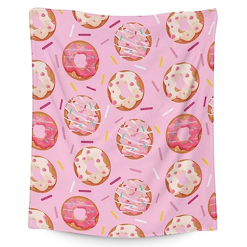 Girls Blanket - 50"x60" Cute Donut Throw Blanket Gifts for Kids & Adults - Pink Soft Fuzzy Doughnut Blanket for Bed, Couch & Living Room