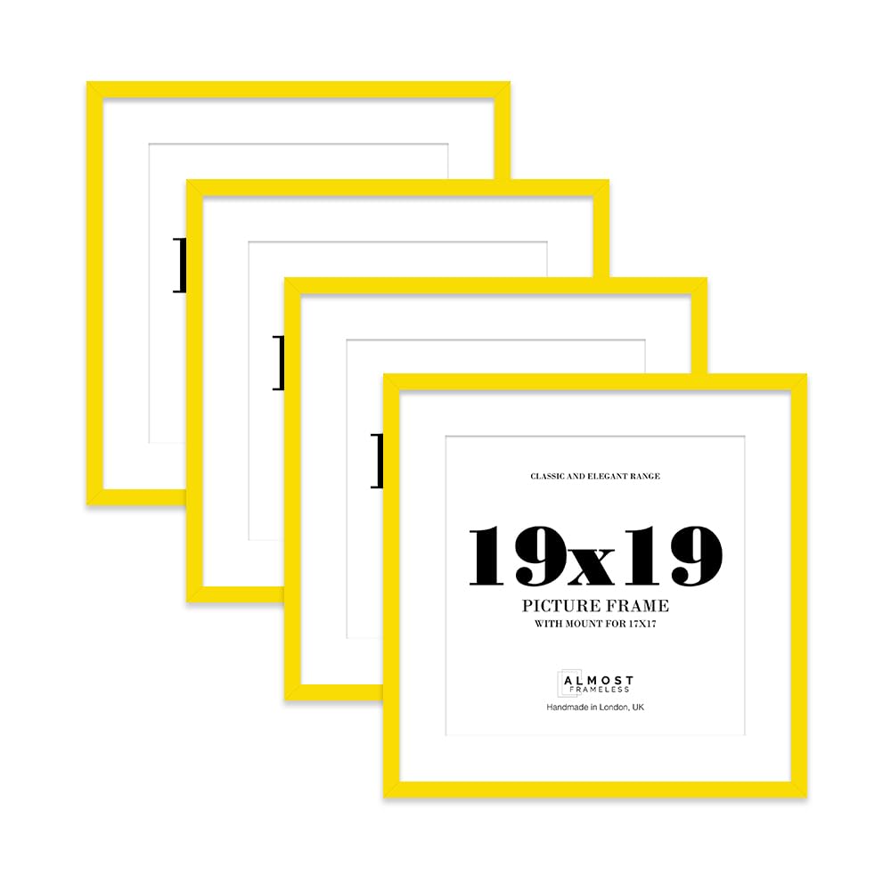19x19 Yellow Picture Frame with Mount for 17x17 Photos, Prints - Modern Square Wall Frame, Set of 4