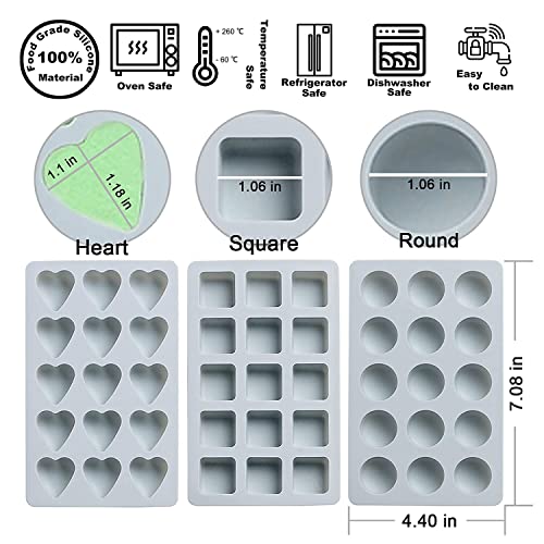 Rekidool 3 Pieces Candy And Chocolate Silicone Molds Set Non-Stick Including Heart, Round, Square Baking Mold For Hard Candy, Gummy, Hot Caramel, Ice, Cake, Jello, Ganache (Blue) #TOP1