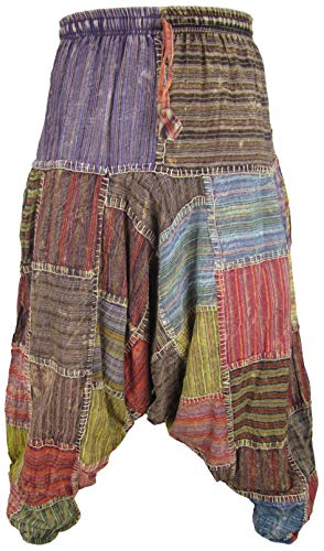 Gheri Men's Multicolored Patchwork Elastic Waist Harem Genie Pants Trousers