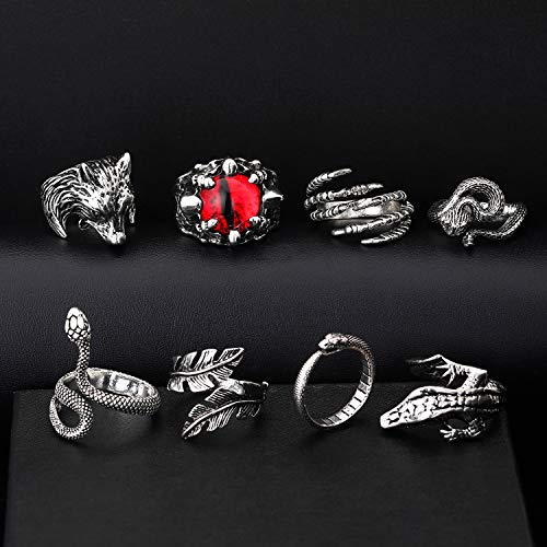 Honsny 15Pcs Vintage Silver Punk Knuckle Rings For Men Women Cool Gothic Ring Cute Animal Statement Open Ring Set Snake Dragon Stackable Finger Rings For Men Women #TOP5
