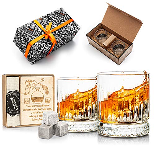 Set de regalo de piedras y vasos para whisky. Juego de 2 vasos de whisky de cristal, regalo para hombres. Juego de vasos de whisky como regalo de 40 cumpleaos para l. (Gris)