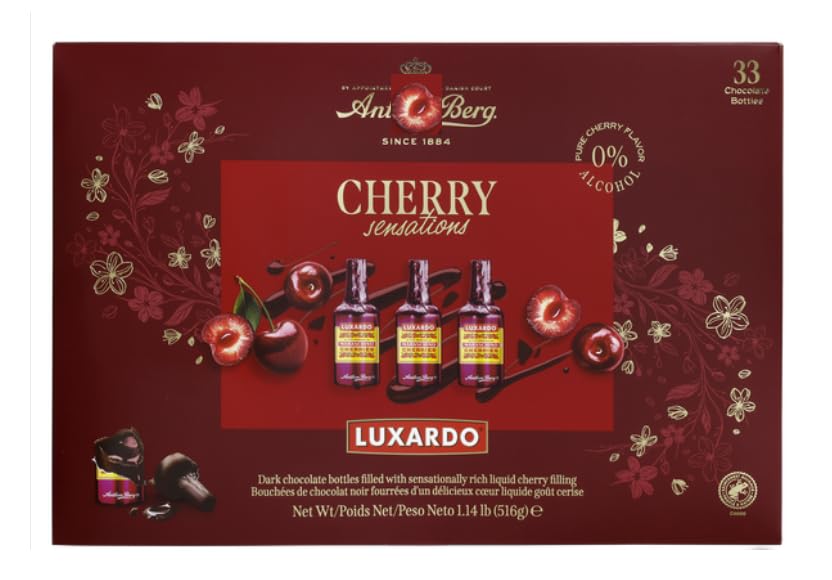 Anthon-Dark Berg Luxardo Cherry Sensations Chocolate Gift 33 Count Denmark Choclates Gifts Holiday, Christmas, Valentines Day, Birthday Gifts for him and her