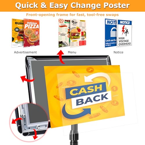 VAIIGO Infoständer DIN A4 Plakatständer/Posterständer,Höhenverstellbar & Drehbar Aluminium Informationsständer,Stabiler Kundenstopper & Aufsteller,Werbeaufsteller für Büro,Restaurant,Shop,Schwarz