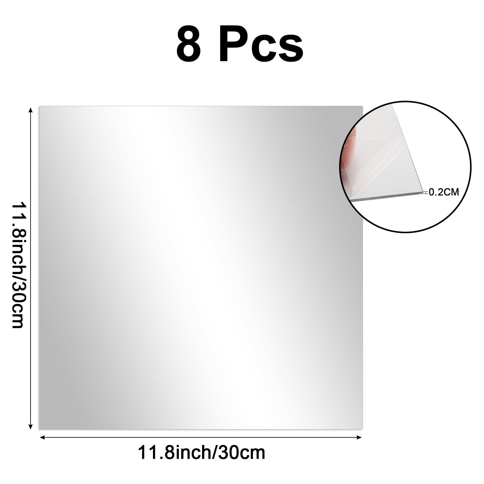 DAJAVE 8 espejos acrílicos de longitud completa, 30 x 30 cm, espejos autoadhesivos para paredes, espejo de plástico para entrenamiento en casa, gimnasio, pasillo