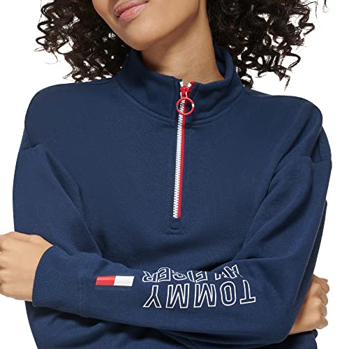 Tommy Hilfiger Women's Gathered Hem With Bungee Kanga Pocket Ring Puller on Zipper Quarter Zip4