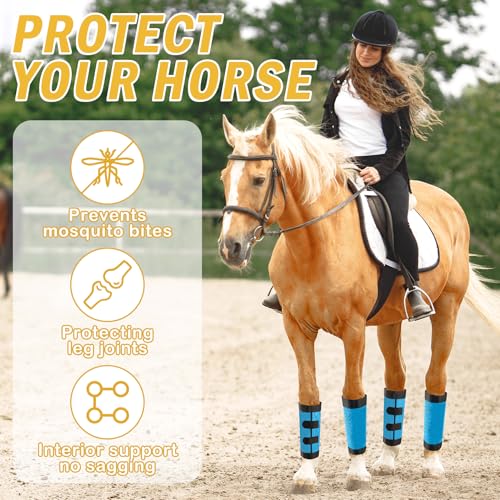 Fly Boots for Horses Set of 4 (Large), Reinforced Webbing Resists Tearing, Loose Fitting Breathable Plastic Mesh Horse Leggings Wraps Adjustable, Protective Horse Leg Reduces Fly Bites & Stomping