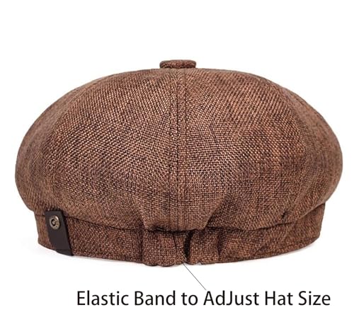 Image of Linen Men's Newsboy Flat Cap .8 Panel Ivy Cabbie Hat,Breathable Summer Gatsby Ivy Irish Fishing Hats,Paperboy Hats for Men