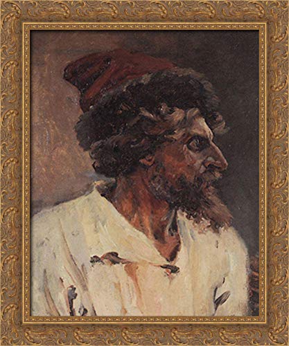 Strelets With Cap 20x24 Gold Ornate Wood Framed Canvas Art by Vasily Surikov