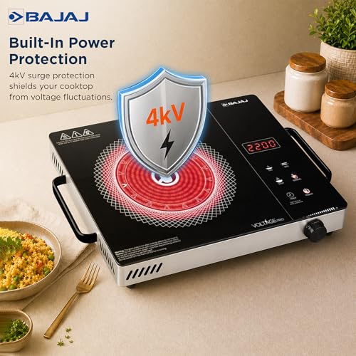 Image of Bajaj IRX 220F Infrared Induction Cooktop | 2200 Watts | 11 Power Level | 3 Preset Menu | Feather Touch Controls | Digital display | 1 Year Warranty 【Black /Silver】