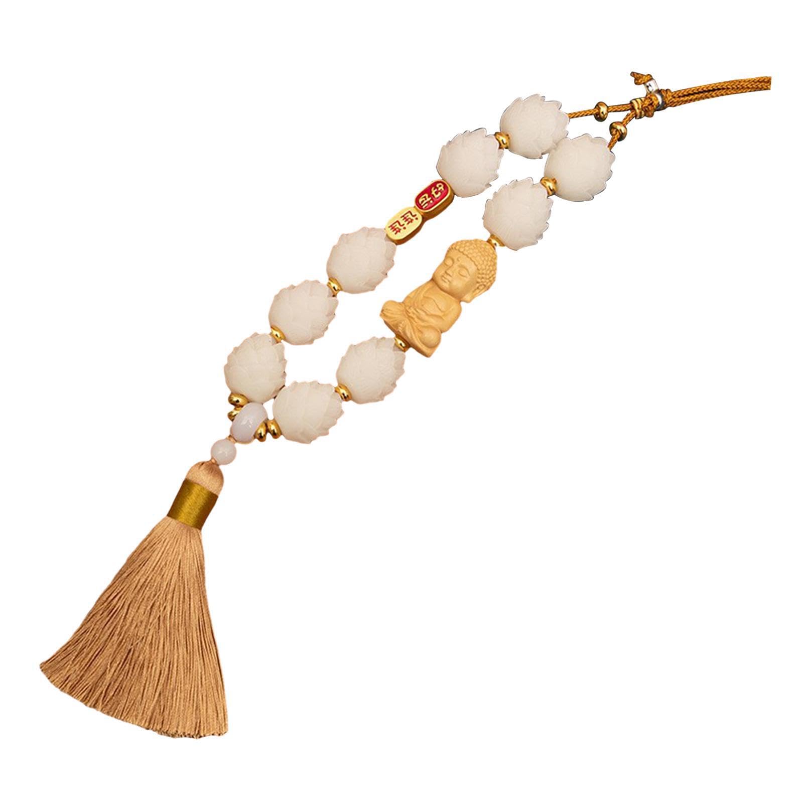 AMSLSIU Car Rearview Mirror Pendant Charm Buddha Statue Feng Shui Decor Unique Hanging Ornament Beautiful Tassel Accessories Car Rearview Mirror Charm Pendant Buddha Figurine