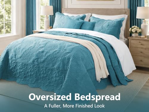 Image of HZ & HY Oversized King Bedspreads 128x120, Stitched Paisley, Blue