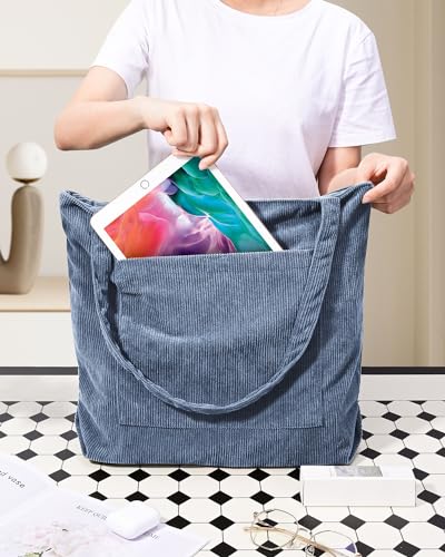 Image of Iioscre Corduroy Tote Bag for Women,Hobo HandBags with Zipper,Large Capacity Casual Shoulder Handbags with Inner Pockets