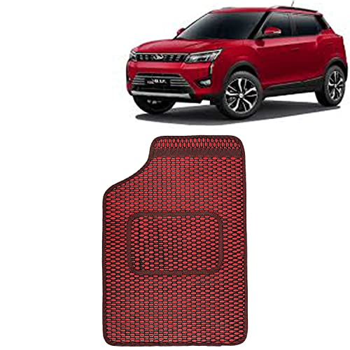 Image of Kingsway Dotted Design Car Floor Foot Mats Universal Fit for Mahindra TUV 300, Model Year : 2015 Onwards, Water and Dustproof, Color Red, Set of 5 Pieces