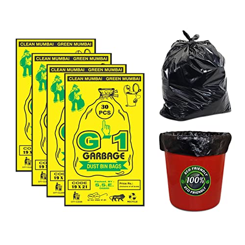 Image of G1 Garbage Dust Bin Bags, 19x21 inches, 30 Pieces, Black, for Home and Commercial Use, Set of 4