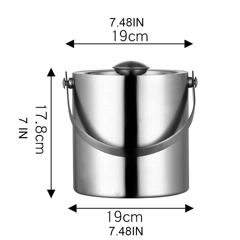 Cubo de hieloCubo de Hielo con Tapa y Pinzas de hieloCubo de Aislamiento térmico Doble Barra nórdica de 3 litros KTV Cubo de Hielo de Acero Inoxidable para Cerveza An